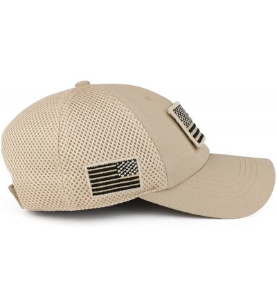 Baseball Caps USA American Flag Embroidered Removable Tactical Patch Micro Mesh Cap - Khaki - CE18232G78W $11.14