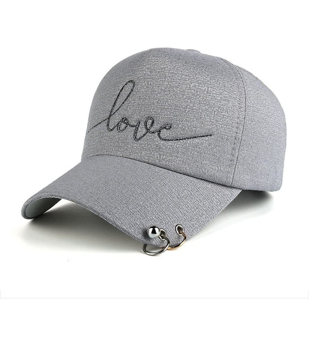 Baseball Caps Womens Baseball Cap Love Adjustable Embroidery Plastic Strap Metal Rings - Grey - CS1805EN9ER $19.57