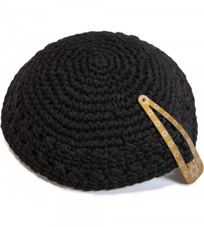 Skullies & Beanies Classic Knitted 17 cm Black Cotton Kippah Jewish Traditional Kippa Yarmulke Round - CM12CQ7HV71 $13.17