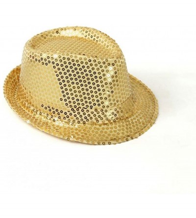 Fedoras Unisex Adults Funny Paillette Sequined Fedora Hat - Gold - CH12DOI8HKV $9.15