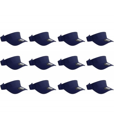 Visors 12 Pack Plain Visor Hats Adjustable Back Strap Tennis Golf Sun Hat - Navy - CM186EM2ESY $28.07