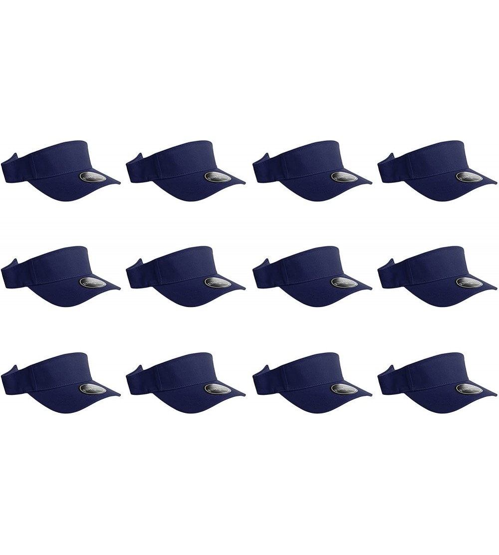 Visors 12 Pack Plain Visor Hats Adjustable Back Strap Tennis Golf Sun Hat - Navy - CM186EM2ESY $28.07