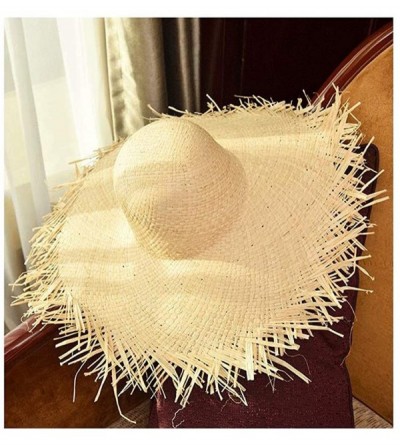 Sun Hats 1PC Vintage Raffia Straw Hats Floppy Wide Large Sun Hat Solid Fringe Wide Brim Beach Hats for Women - As Shown - CP1...
