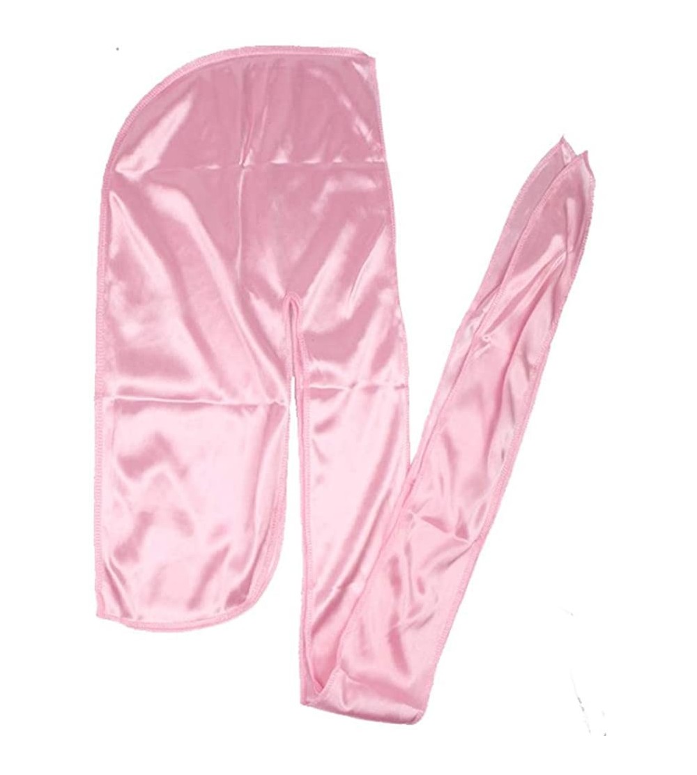 Skullies & Beanies Men Silk Durag Long Straps Bandanas for Men Headwear Waves Cap - Baby Pink - CE18XWZLW0K $9.69