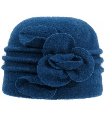 Skullies & Beanies Women's Winter Floral Warm Wool Cloche Bucket Hat Slouch Wrinkled Beanie Cap - Blue - CE188KGMYXY $22.87