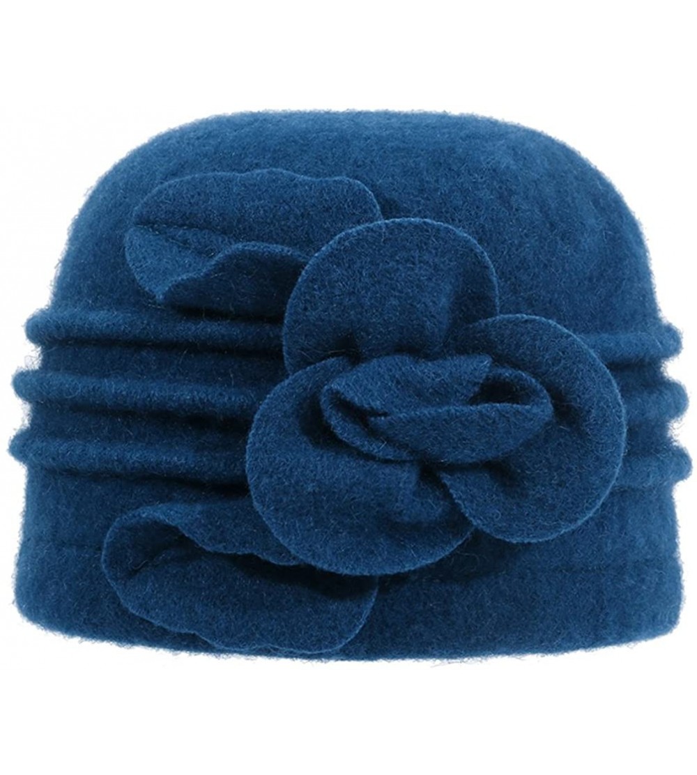 Skullies & Beanies Women's Winter Floral Warm Wool Cloche Bucket Hat Slouch Wrinkled Beanie Cap - Blue - CE188KGMYXY $13.60