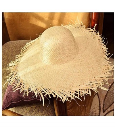 Sun Hats 1PC Vintage Raffia Straw Hats Floppy Wide Large Sun Hat Solid Fringe Wide Brim Beach Hats for Women - As Shown - CP1...