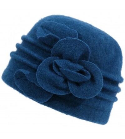 Skullies & Beanies Women's Winter Floral Warm Wool Cloche Bucket Hat Slouch Wrinkled Beanie Cap - Blue - CE188KGMYXY $13.60