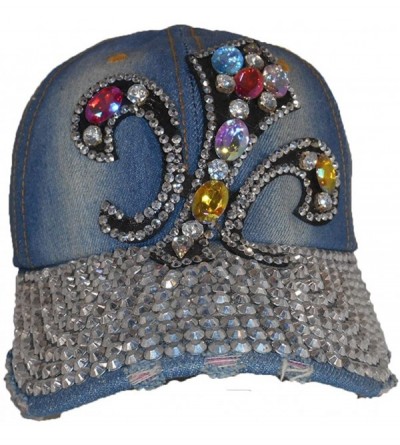 Baseball Caps Womens Bling Bling Denim Jean Hat Cap Adjustable - Fleur De Lis Denim-04 - C8120C5P5ZJ $11.31