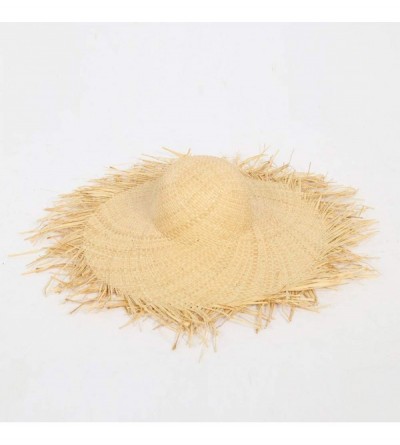 Sun Hats 1PC Vintage Raffia Straw Hats Floppy Wide Large Sun Hat Solid Fringe Wide Brim Beach Hats for Women - As Shown - CP1...