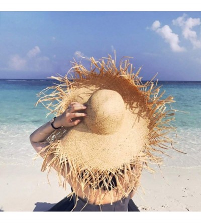 Sun Hats 1PC Vintage Raffia Straw Hats Floppy Wide Large Sun Hat Solid Fringe Wide Brim Beach Hats for Women - As Shown - CP1...