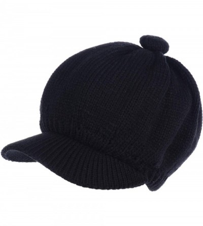 Skullies & Beanies Womens Winter Visor Cap Beanie Hat Wool Blend Lined Crochet Decoration - Black Lines - CB18WKXXWMN $15.65