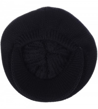 Skullies & Beanies Womens Winter Visor Cap Beanie Hat Wool Blend Lined Crochet Decoration - Black Lines - CB18WKXXWMN $15.65