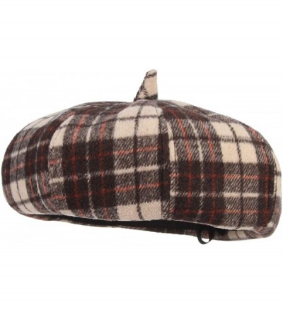 Berets Women Vintage Wool Fiddler Beret Cap Plaid Felt Newsboy Hat - Khaki - CF18IK45UH4 $8.40