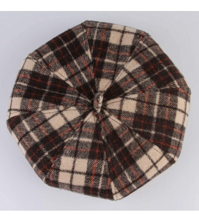 Berets Women Vintage Wool Fiddler Beret Cap Plaid Felt Newsboy Hat - Khaki - CF18IK45UH4 $8.40