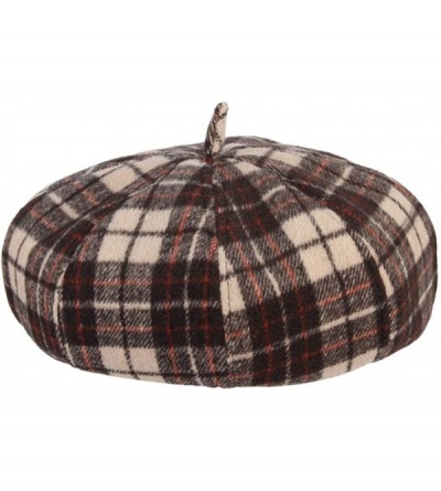 Berets Women Vintage Wool Fiddler Beret Cap Plaid Felt Newsboy Hat - Khaki - CF18IK45UH4 $8.40