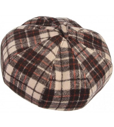 Berets Women Vintage Wool Fiddler Beret Cap Plaid Felt Newsboy Hat - Khaki - CF18IK45UH4 $8.40