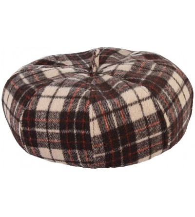 Berets Women Vintage Wool Fiddler Beret Cap Plaid Felt Newsboy Hat - Khaki - CF18IK45UH4 $8.40