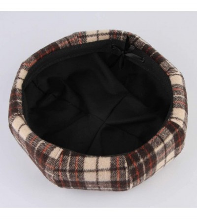 Berets Women Vintage Wool Fiddler Beret Cap Plaid Felt Newsboy Hat - Khaki - CF18IK45UH4 $8.40