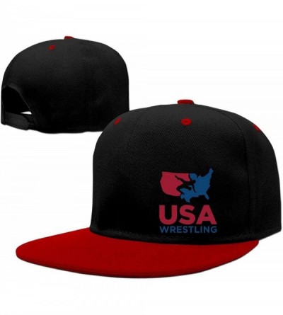 Baseball Caps Unisex USA Wrestling Flat Baseball hat - Hip Hop Red - CE18I5DGNOL $9.97