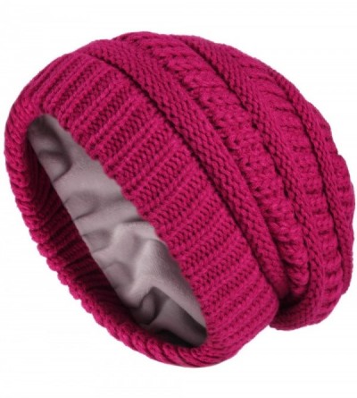 Skullies & Beanies Winter Beanie Hats for Women Cable Knit Fleece Lining Warm Hats Slouchy Thick Skull Cap - Light Rose Red -...