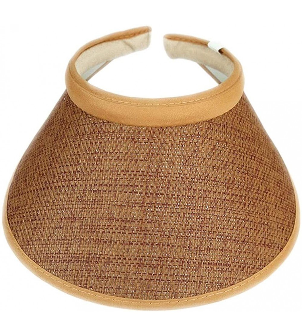 Sun Hats Big Sun Visor Hat Solid Color Paper Straw Push On Clip On Sun Protection - Tan - CT12HRU5ZLV $19.05