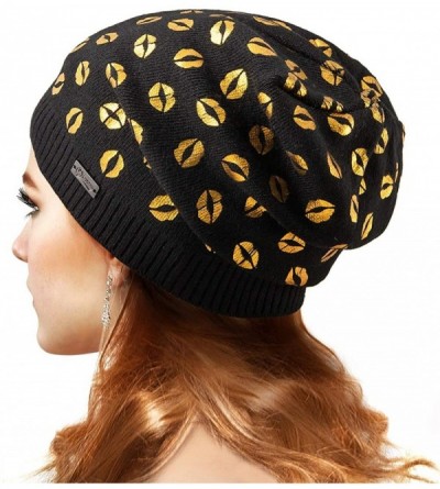 Skullies & Beanies Womens Beanie Printed Slouchy Wool - Beany for Women Knit Hats Caps Soft Warm - Black - C5187R778OI $35.56