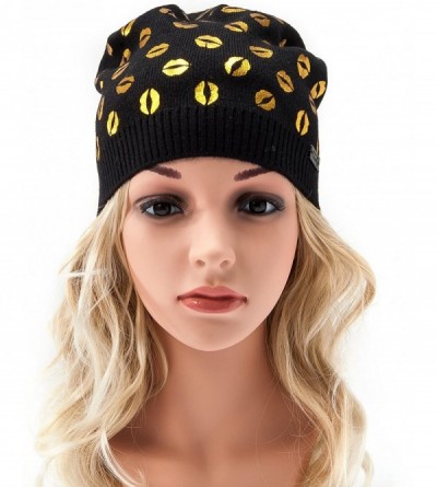 Skullies & Beanies Womens Beanie Printed Slouchy Wool - Beany for Women Knit Hats Caps Soft Warm - Black - C5187R778OI $22.28