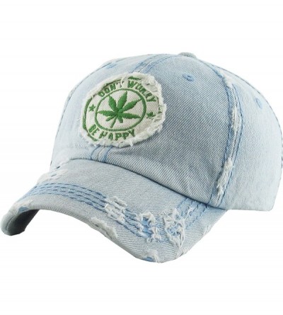 Baseball Caps Weed Marijuana Leaf Collection Dad Hat Baseball Cap Polo Style Adjustable - (1.1) Be Happy Light Denim - C818EY...