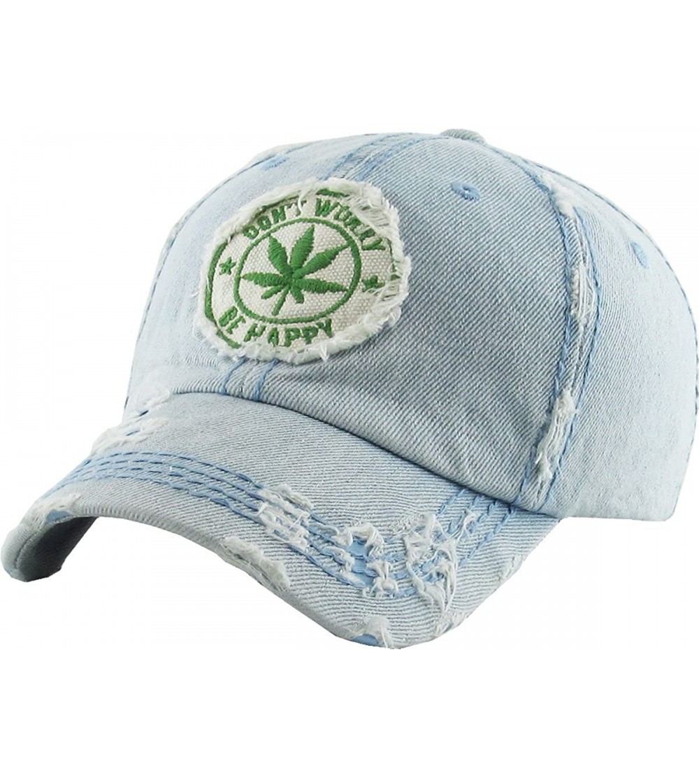 Baseball Caps Weed Marijuana Leaf Collection Dad Hat Baseball Cap Polo Style Adjustable - (1.1) Be Happy Light Denim - C818EY...