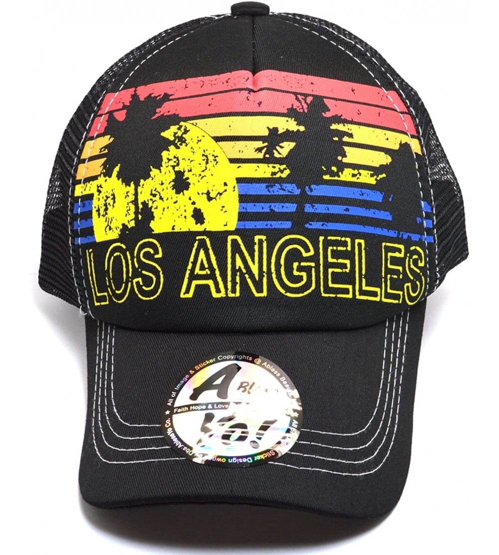 Baseball Caps Vintage Trucker Sun & Palm Tree Printed Flat Bill Hat Snapback Cap AYO1102 - Los Angeles - CS18CKID7KT $12.55