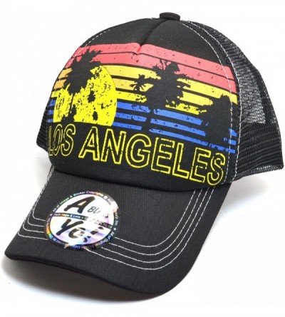 Baseball Caps Vintage Trucker Sun & Palm Tree Printed Flat Bill Hat Snapback Cap AYO1102 - Los Angeles - CS18CKID7KT $12.55