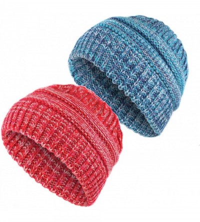 Skullies & Beanies Ponytail Beanies for Women- 2 Pack Stretch Cable Knit Hat Messy High Bun Cap - Set 1 - CC18IDEA24C $19.46