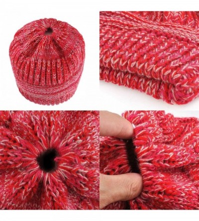 Skullies & Beanies Ponytail Beanies for Women- 2 Pack Stretch Cable Knit Hat Messy High Bun Cap - Set 1 - CC18IDEA24C $19.46