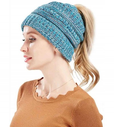 Skullies & Beanies Ponytail Beanies for Women- 2 Pack Stretch Cable Knit Hat Messy High Bun Cap - Set 1 - CC18IDEA24C $19.46