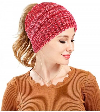 Skullies & Beanies Ponytail Beanies for Women- 2 Pack Stretch Cable Knit Hat Messy High Bun Cap - Set 1 - CC18IDEA24C $19.46