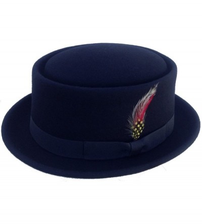 Fedoras Porkpie - Thin Band Mens Black Wool Pork Pie Hat - Soft Felt and Feather by Goal 2020 - CQ11PLZJ0QL $23.09