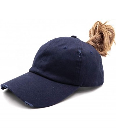 Baseball Caps Ponytail Unconstructed Washed Dad Hat Messy High Bun Ponycaps Plain Baseball Cap - CB18WWWUTYC $11.60