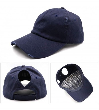 Baseball Caps Ponytail Unconstructed Washed Dad Hat Messy High Bun Ponycaps Plain Baseball Cap - CB18WWWUTYC $11.60
