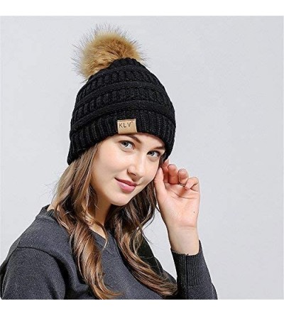 Skullies & Beanies Women Casual Knit Hats Beanie Hat Large Pom Ladies Winter Warm Cap - Black-1 - CL18ADNWI8W $6.64