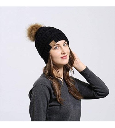 Skullies & Beanies Women Casual Knit Hats Beanie Hat Large Pom Ladies Winter Warm Cap - Black-1 - CL18ADNWI8W $6.64