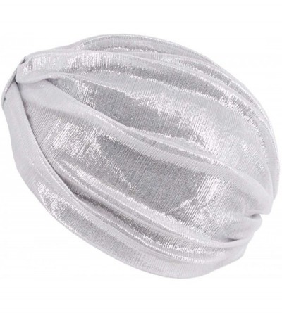 Sun Hats Shiny Metallic Turban Cap Indian Pleated Headwrap Swami Hat Chemo Cap for Women - White Knot - C11925DZDIX $9.86