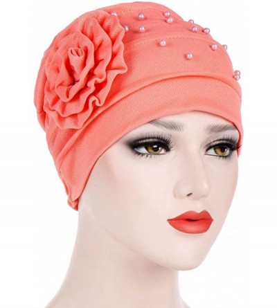 Newsboy Caps Women Beading India Hat Muslim Ruffle Cancer Chemo Beanie Floral Turban W - Watermelon Red - CE18LCTZTC5 $9.71