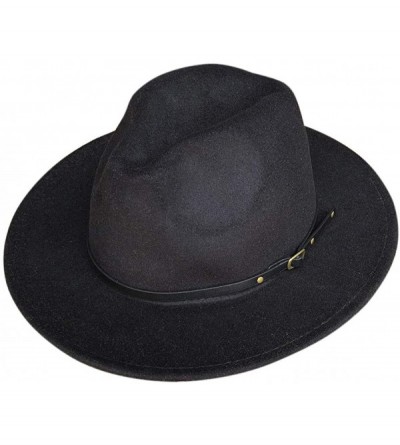 Fedoras Womens Classic Wide Brim Floppy Panama Hat Belt Buckle Fedora Hat - Black - CR18A9NSAS8 $26.74