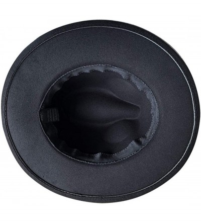 Fedoras Womens Classic Wide Brim Floppy Panama Hat Belt Buckle Fedora Hat - Black - CR18A9NSAS8 $25.76