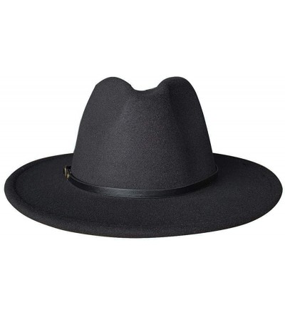 Fedoras Womens Classic Wide Brim Floppy Panama Hat Belt Buckle Fedora Hat - Black - CR18A9NSAS8 $12.39