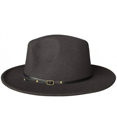 Fedoras Womens Classic Wide Brim Floppy Panama Hat Belt Buckle Fedora Hat - Black - CR18A9NSAS8 $12.39