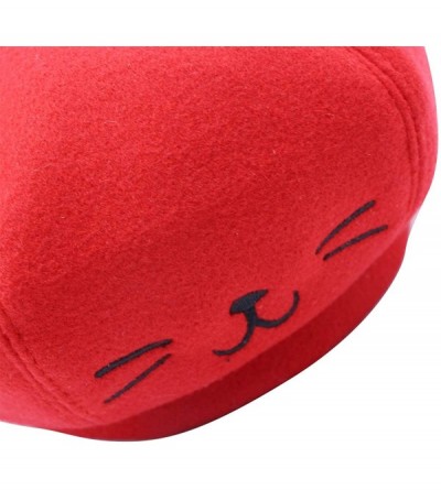 Berets Cute Cat Ear French Beret Pu Leather Casual Classic Solid Color Winter Warm Cap Beanie for Boys Girls - Red - CM1920SG...