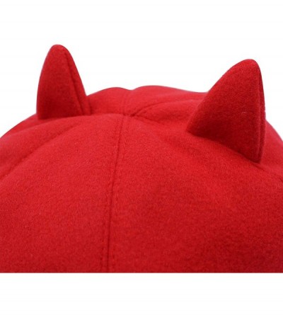 Berets Cute Cat Ear French Beret Pu Leather Casual Classic Solid Color Winter Warm Cap Beanie for Boys Girls - Red - CM1920SG...