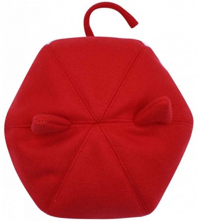 Berets Cute Cat Ear French Beret Pu Leather Casual Classic Solid Color Winter Warm Cap Beanie for Boys Girls - Red - CM1920SG...